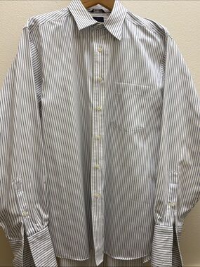 Chaps White Dress Shirt with Navy Pinstripes
